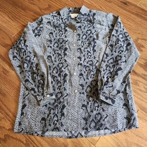 Vintage ALEX Women's 100% Silk‎ Snake Skin Pattern Button-Up Blouse Size 6